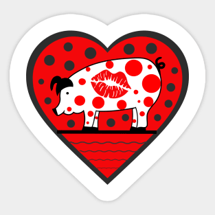 Lipstick Kiss Polka Dot Pig Valentine Sticker
